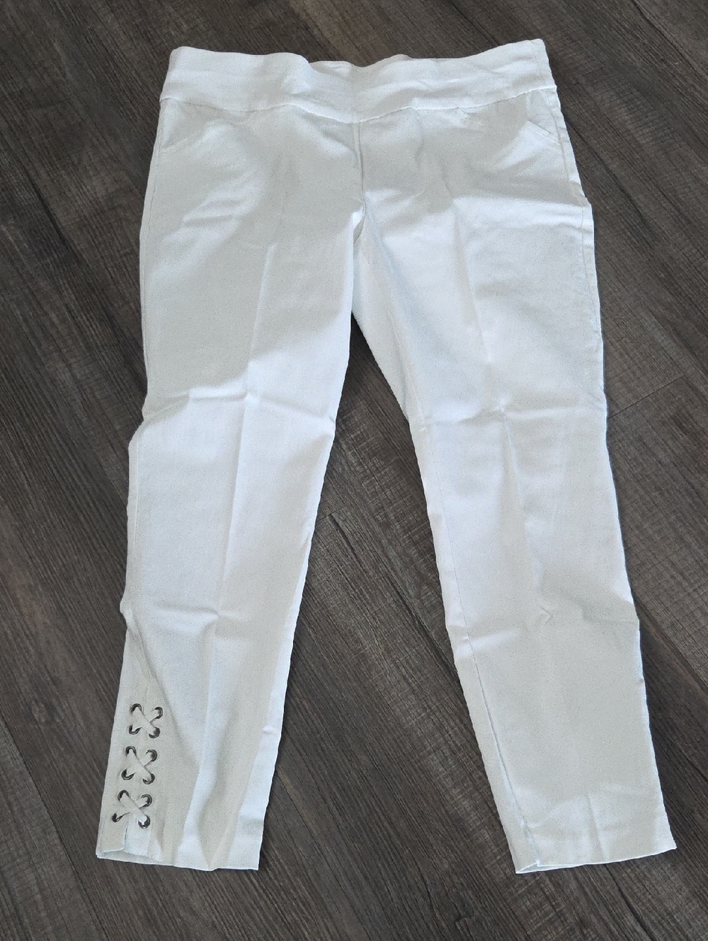Christopher & Banks White Cropped Lace-Up Hem Pants